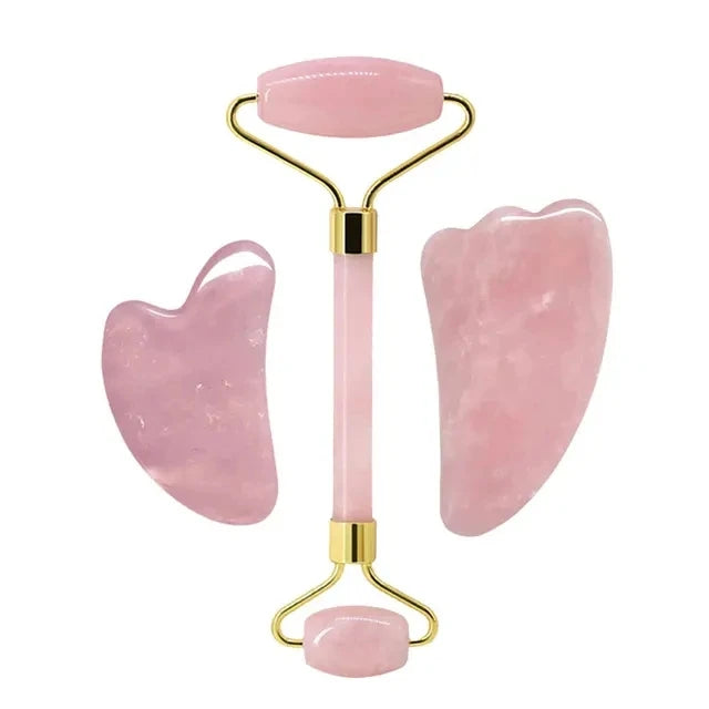 100% Natural Rose Quartz Jade Roller & Gua Sha Anti Aging Tools