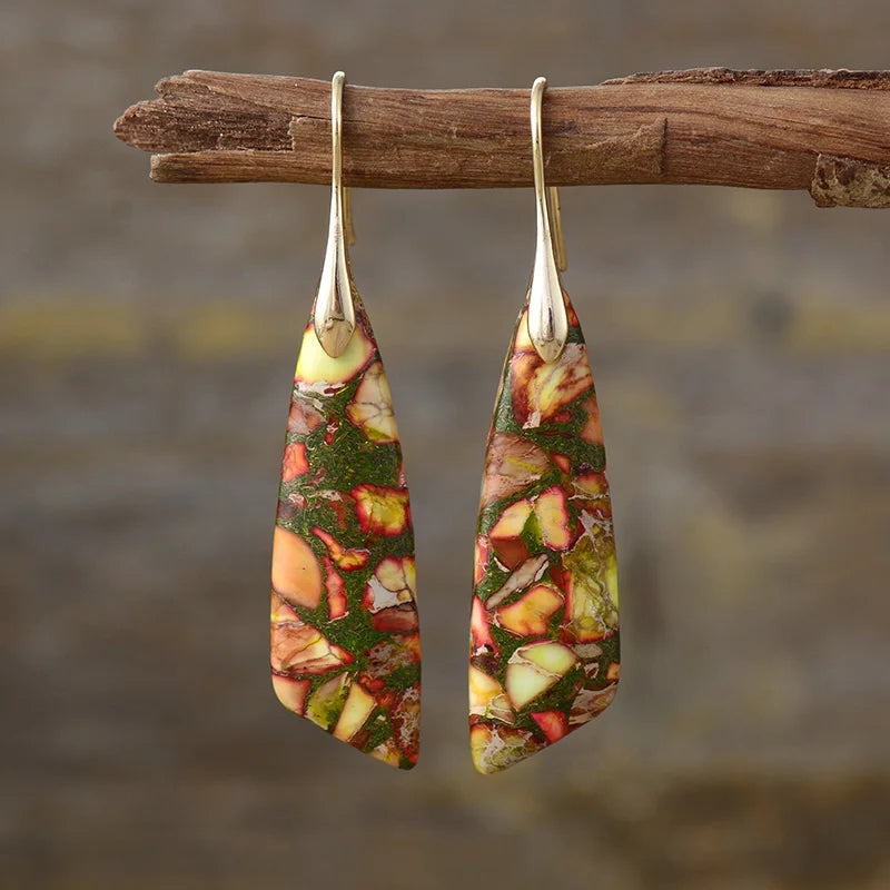 Handmade Geometric Emperor Jasper Dangle Earrings