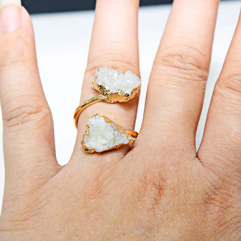 Natural Druzy Crystal Adjustable Ring