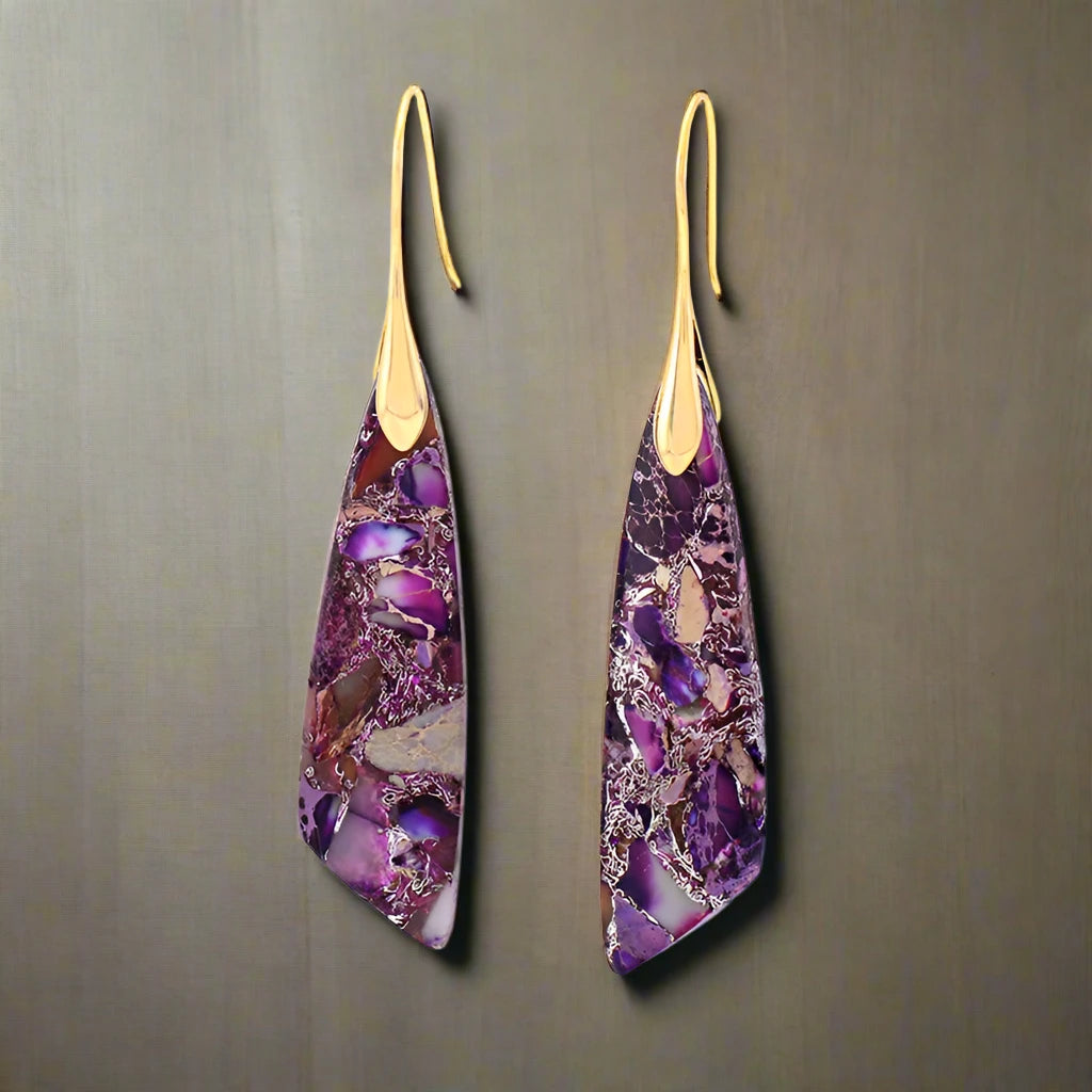 Handmade Geometric Emperor Jasper Dangle Earrings