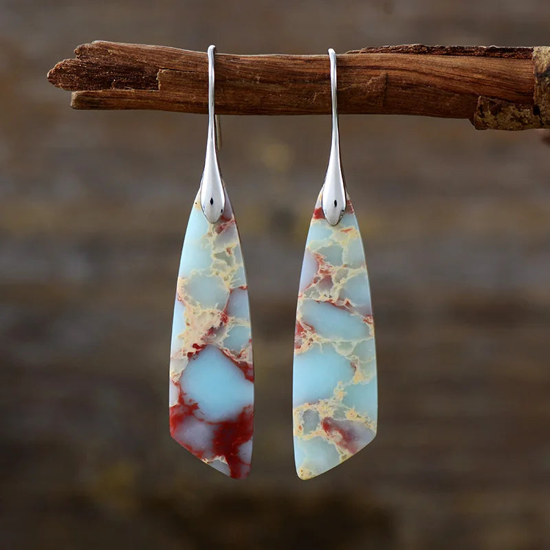 Handmade Geometric Emperor Jasper Dangle Earrings