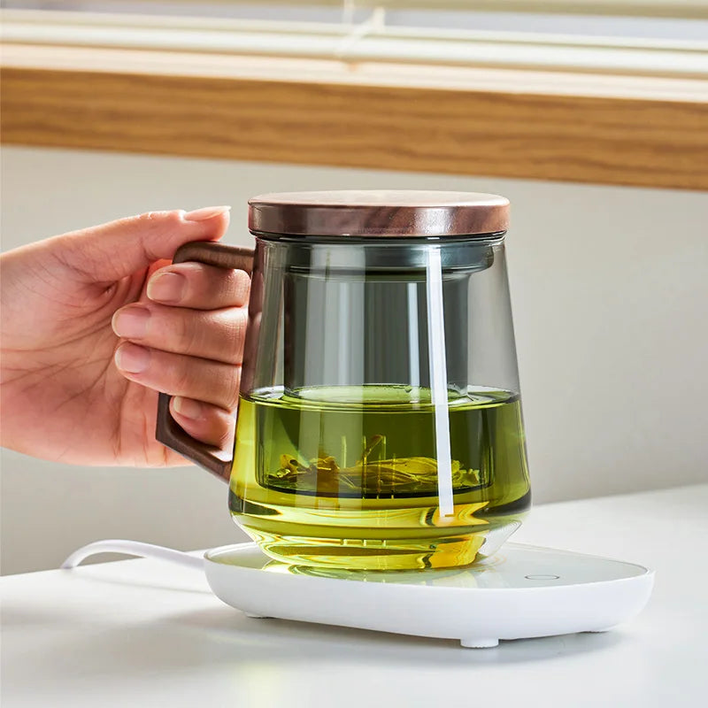 Heat Resistant Wooden Handled Glass Tea Cup Set