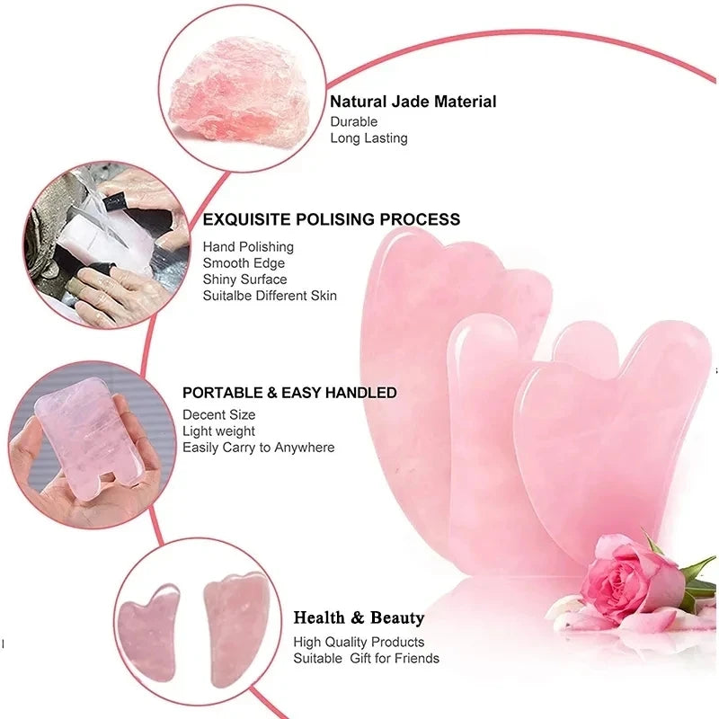 100% Natural Rose Quartz Jade Roller & Gua Sha Anti Aging Tools
