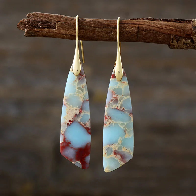 Handmade Geometric Emperor Jasper Dangle Earrings