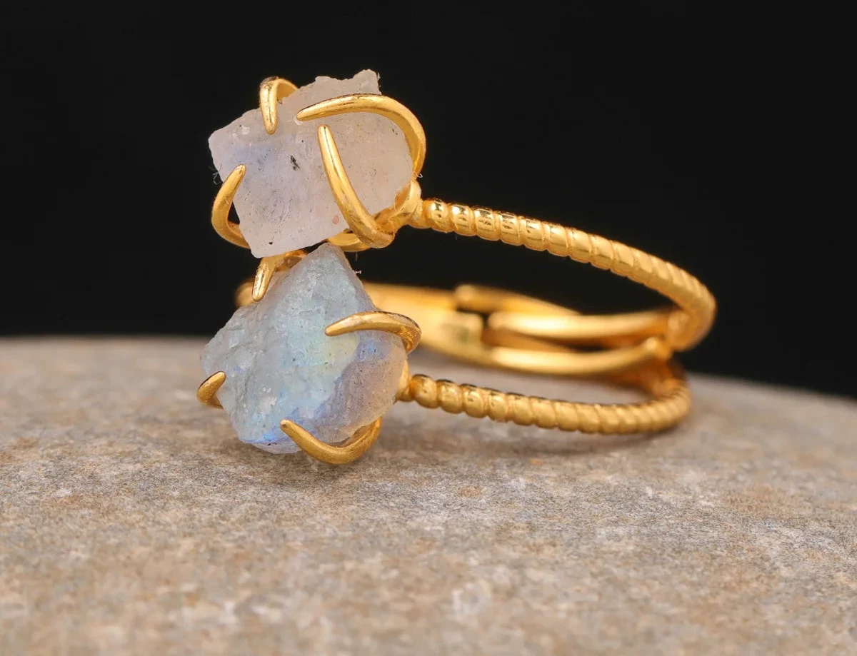 Natural Stone Claw Adjustable Finger Rings