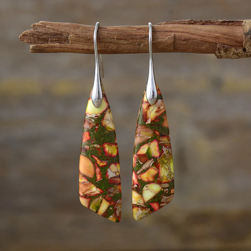 Handmade Geometric Emperor Jasper Dangle Earrings