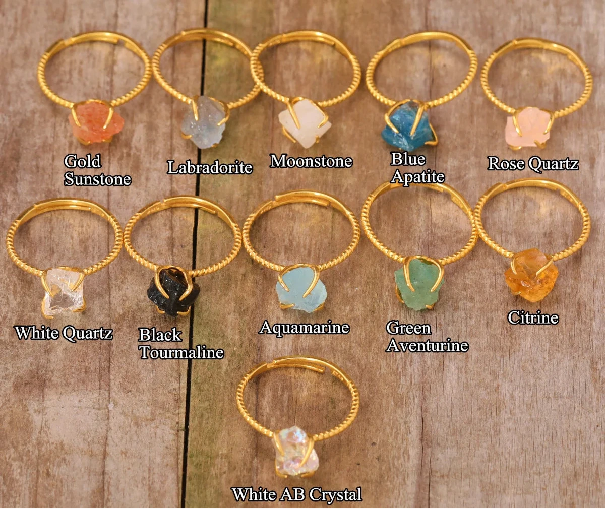 Natural Stone Claw Adjustable Finger Rings