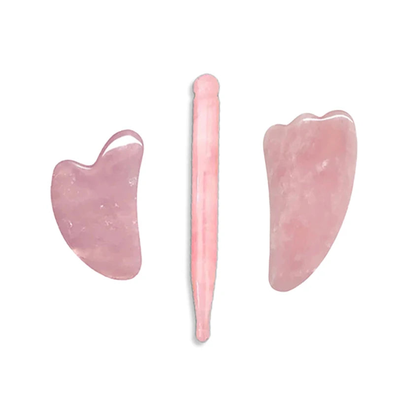 100% Natural Rose Quartz Jade Roller & Gua Sha Anti Aging Tools