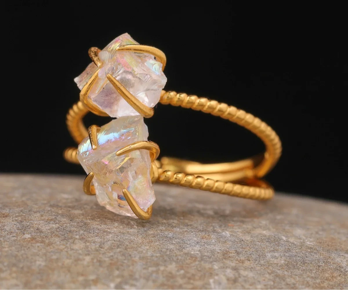 Natural Stone Claw Adjustable Finger Rings