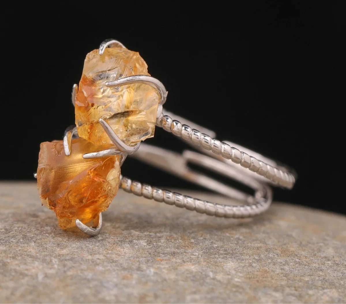 Natural Stone Claw Adjustable Finger Rings
