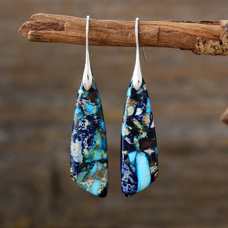 Handmade Geometric Emperor Jasper Dangle Earrings
