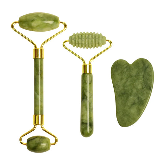 Natural Jade Roller Massager and Double-end Gua Sha Jade Stone