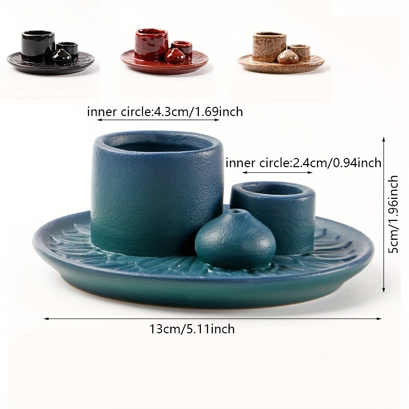 4-in-1 Ceramic Incense Burner Holder – Palo Santo & Sage Smudge Stand with Stick & Candle Holder