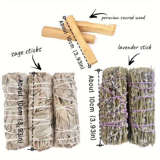 White Sage, Lavender & Palo Santo Smudge Sticks | Hand-Tied Natural Herbs For Fresh Air & Serene Spaces | Home Fragrance Gift Set, Calming Ambiance & Wellness Rituals