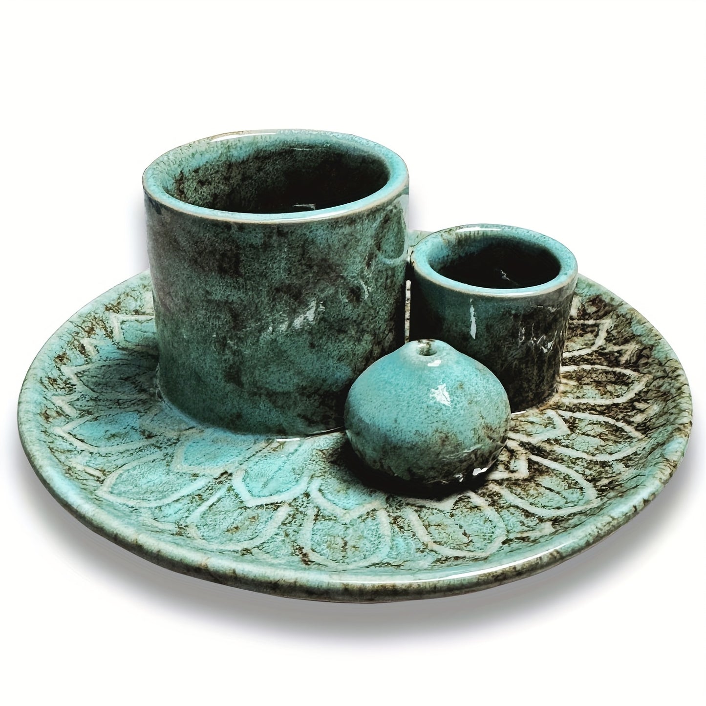 4-in-1 Ceramic Incense Burner Holder – Palo Santo & Sage Smudge Stand with Stick & Candle Holder
