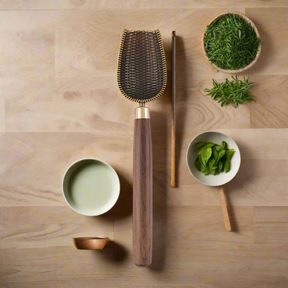 Vintage Ebony Tea Spoon and Tea Shovel Set Metal/Solid Wood Handle Retro Creative Tea Shovel