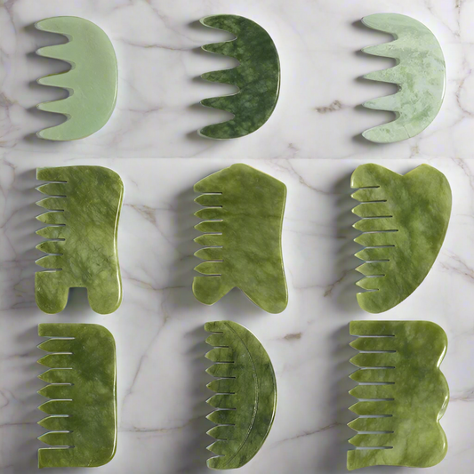 Natural Jade Massaging Comb and Gua Sha Board