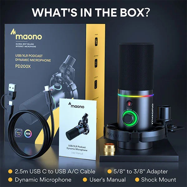 Maono PD200X Studio Audio Interface Sound Card XLR/USB Dynamic Microphones Podcast Equipment Bundles Studio Sound Cards