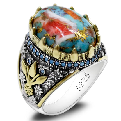 Handmade Turkish Natural Oyster Turquoise S925 Sterling Silver Vintage Ring