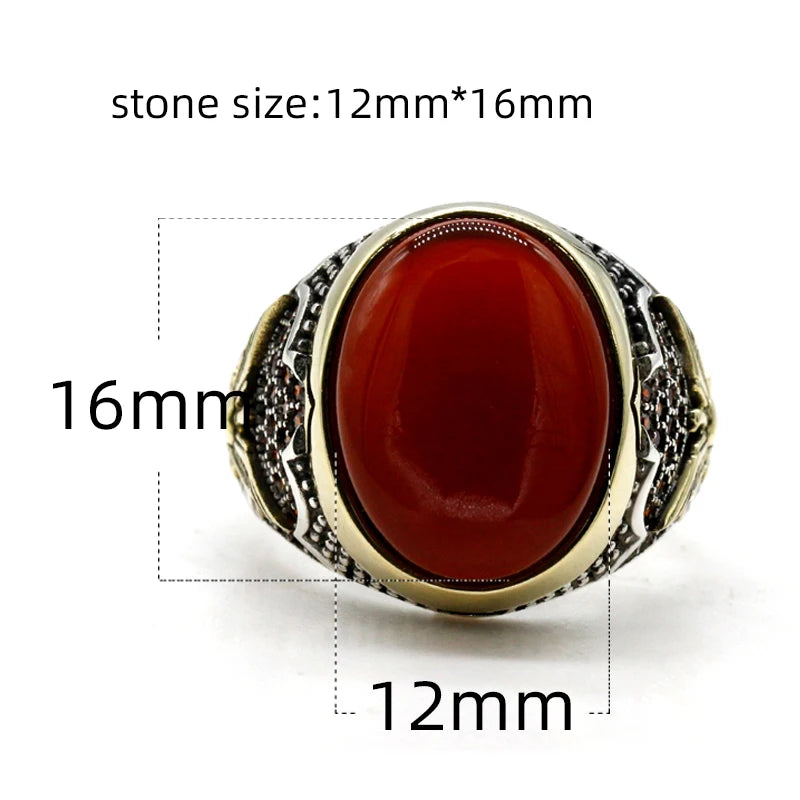 Handmade Turkish S925 Sterling Silver Red Agate Vintage Signet Ring