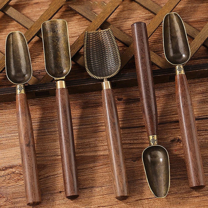Vintage Ebony Tea Spoon and Tea Shovel Set Metal/Solid Wood Handle Retro Creative Tea Shovel