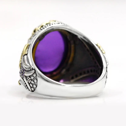 Handmade Amethyst 925 Sterling Silver Vintage Signet Ring