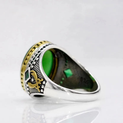 Handmade Green Agate 925 Sterling Silver Vintage Turkish Signet Ring