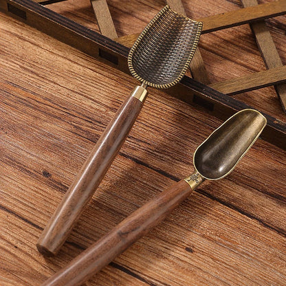 Vintage Ebony Tea Spoon and Tea Shovel Set Metal/Solid Wood Handle Retro Creative Tea Shovel