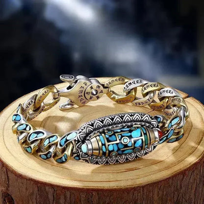 S925 Sterling Silver Six Character Mantra or Nine Eyes Tibetan Bracelet