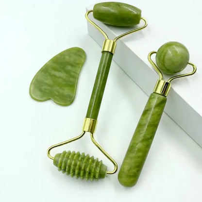 Natural Jade Roller Massager and Double-end Gua Sha Jade Stone