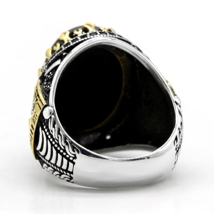 Handmade Natural Black Agate Real 925 Sterling Silver Turkish Signet Ring
