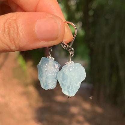 HEYYA STONE Natural Aquamarine Hoop Earrings For Women 925 Silver Simple Fine Jewelry Stone Gemstone Classic Style