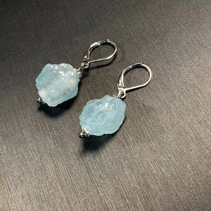 HEYYA STONE Natural Aquamarine Hoop Earrings For Women 925 Silver Simple Fine Jewelry Stone Gemstone Classic Style