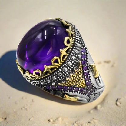 Handmade Amethyst 925 Sterling Silver Vintage Signet Ring