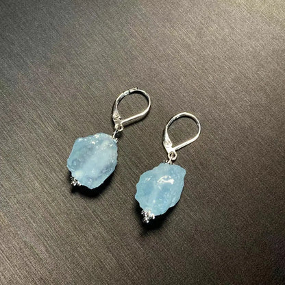 HEYYA STONE Natural Aquamarine Hoop Earrings For Women 925 Silver Simple Fine Jewelry Stone Gemstone Classic Style