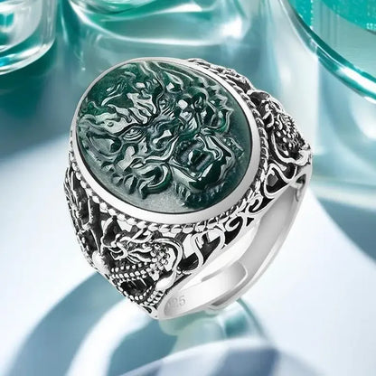 Real Burmese Jade 925 Sterling Silver Vintage Adjustable Ring