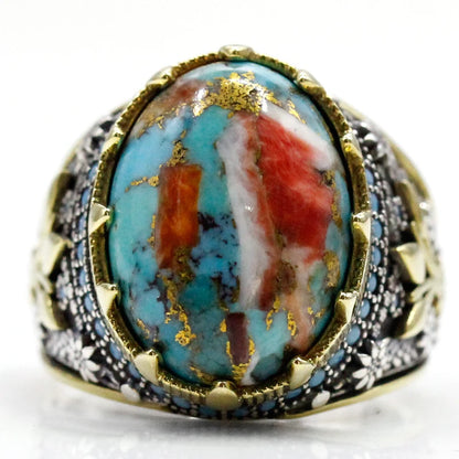 Handmade Turkish Natural Oyster Turquoise S925 Sterling Silver Vintage Ring