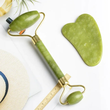 Natural Jade Roller Massager and Double-end Gua Sha Jade Stone
