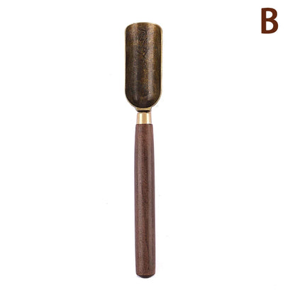 Vintage Ebony Tea Spoon and Tea Shovel Set Metal/Solid Wood Handle Retro Creative Tea Shovel