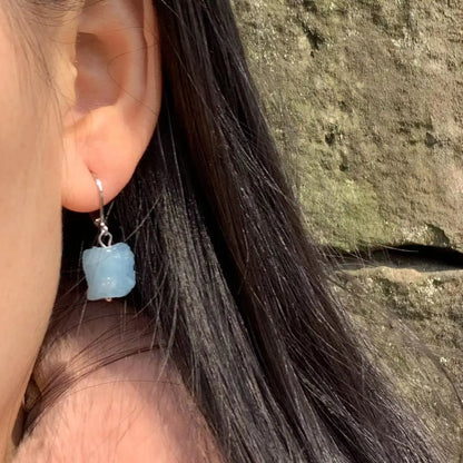 HEYYA STONE Natural Aquamarine Hoop Earrings For Women 925 Silver Simple Fine Jewelry Stone Gemstone Classic Style