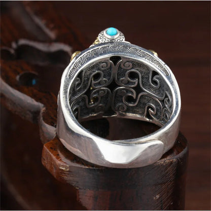 Adjustable 925 Sterling Silver Buddhist Rotatable Scripture Ring
