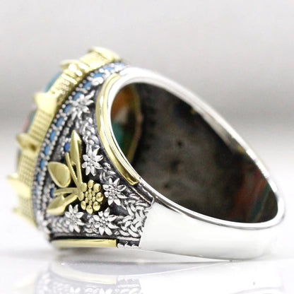 Handmade Turkish Natural Oyster Turquoise S925 Sterling Silver Vintage Ring