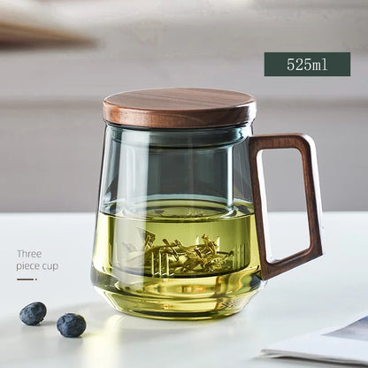 Heat Resistant Wooden Handled Glass Tea Cup Set