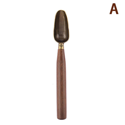 Vintage Ebony Tea Spoon and Tea Shovel Set Metal/Solid Wood Handle Retro Creative Tea Shovel