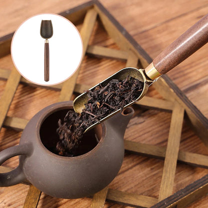 Vintage Ebony Tea Spoon and Tea Shovel Set Metal/Solid Wood Handle Retro Creative Tea Shovel