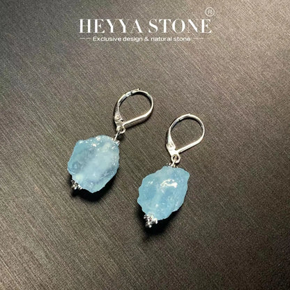 HEYYA STONE Natural Aquamarine Hoop Earrings For Women 925 Silver Simple Fine Jewelry Stone Gemstone Classic Style