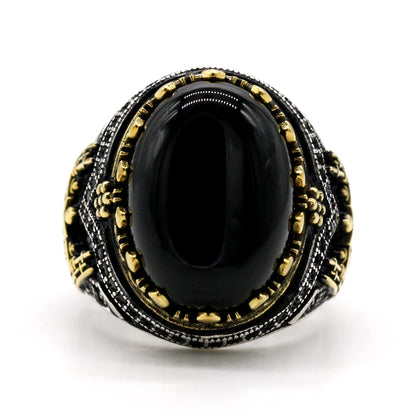 Handmade Natural Black Agate Real 925 Sterling Silver Turkish Signet Ring