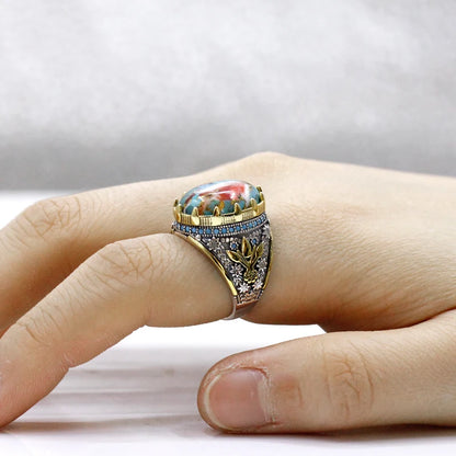 Handmade Turkish Natural Oyster Turquoise S925 Sterling Silver Vintage Ring
