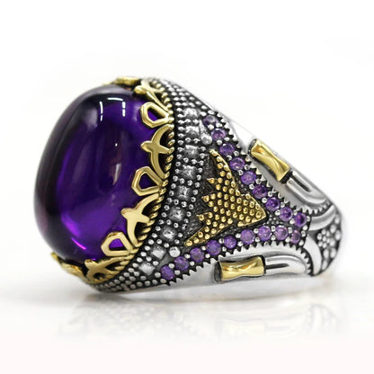 Handmade Amethyst 925 Sterling Silver Vintage Signet Ring