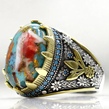 Handmade Turkish Natural Oyster Turquoise S925 Sterling Silver Vintage Ring